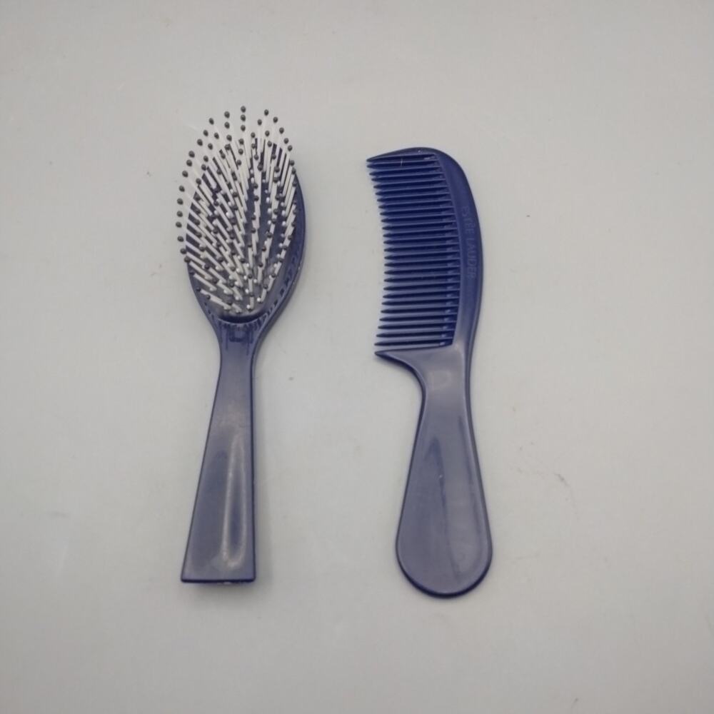 Estee Lauder Hair Brush Ball Tipped 6.5" Travel Purse navy Blue Plastic Vintage
